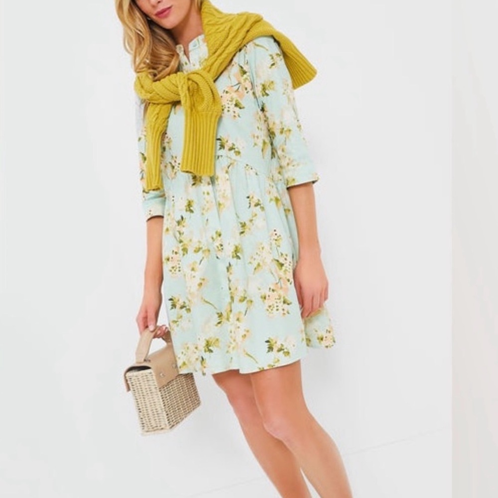 Tuckernuck Aqua Watercolor Floral Royal Shirt Mini Dress M